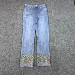 Tribal Jeans Womens Size 4 Medium Wash Beaded Embroidered Pull On Denim 5462A